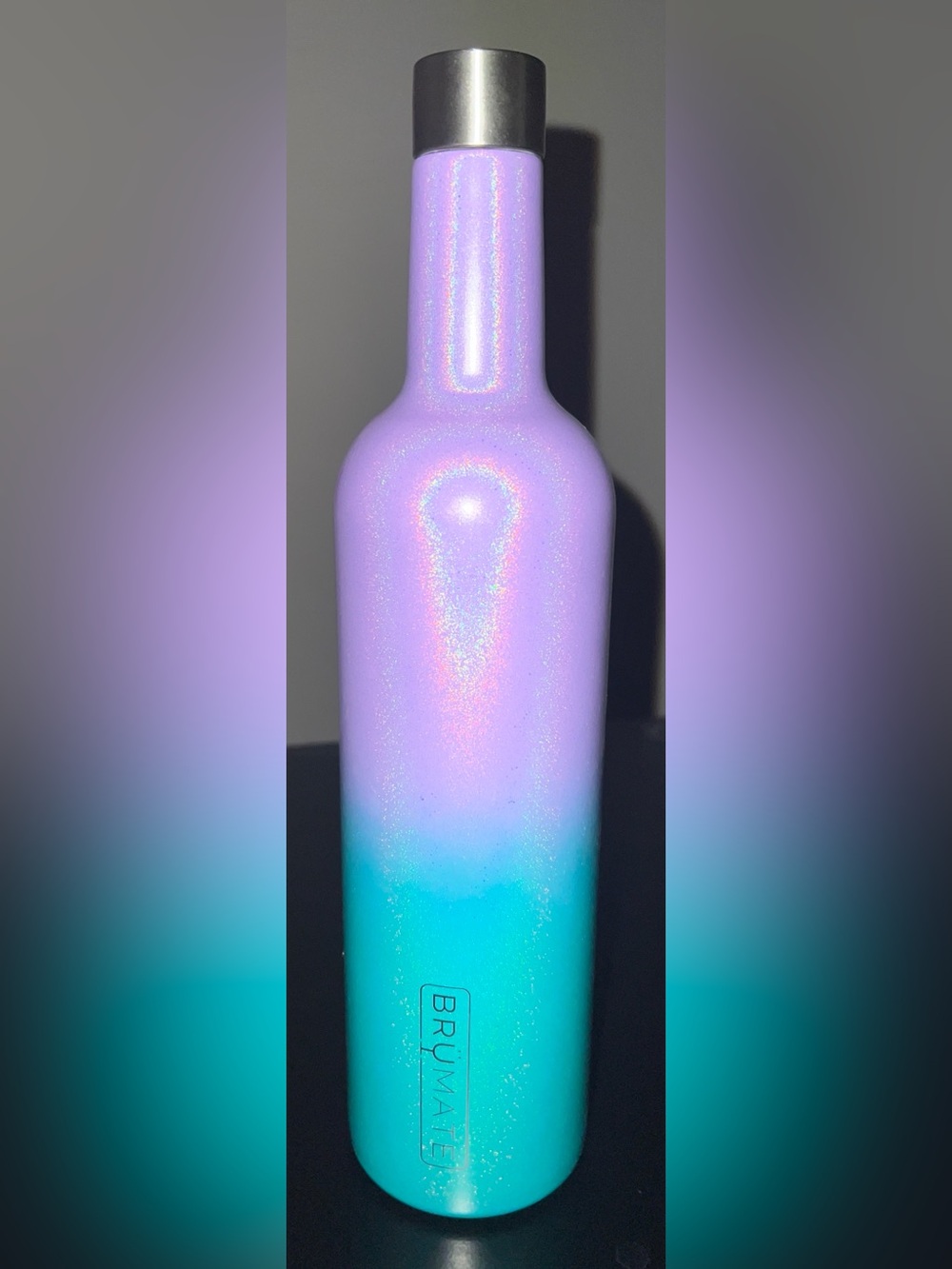 Brumate Ombre Lavender and Teal Sparkle Winesulator Bottle